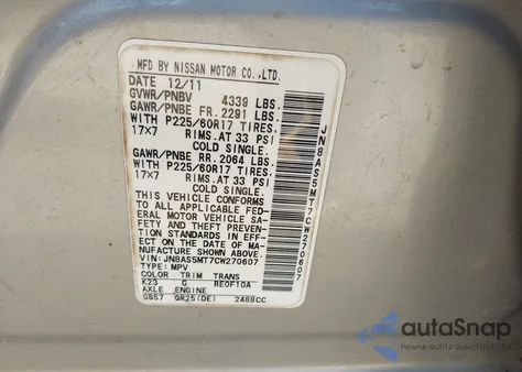 2012 Nissan Rogue Sv from USA, damaged, VIN JN8AS5MT7CW270607